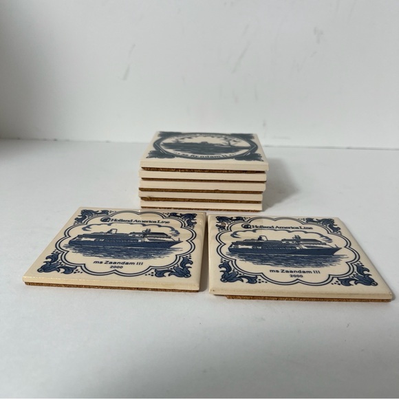 Delft Blue Tile Coasters Holland America Line Set Of 7 Ceramic Cork Vintage - Picture 2 of 16